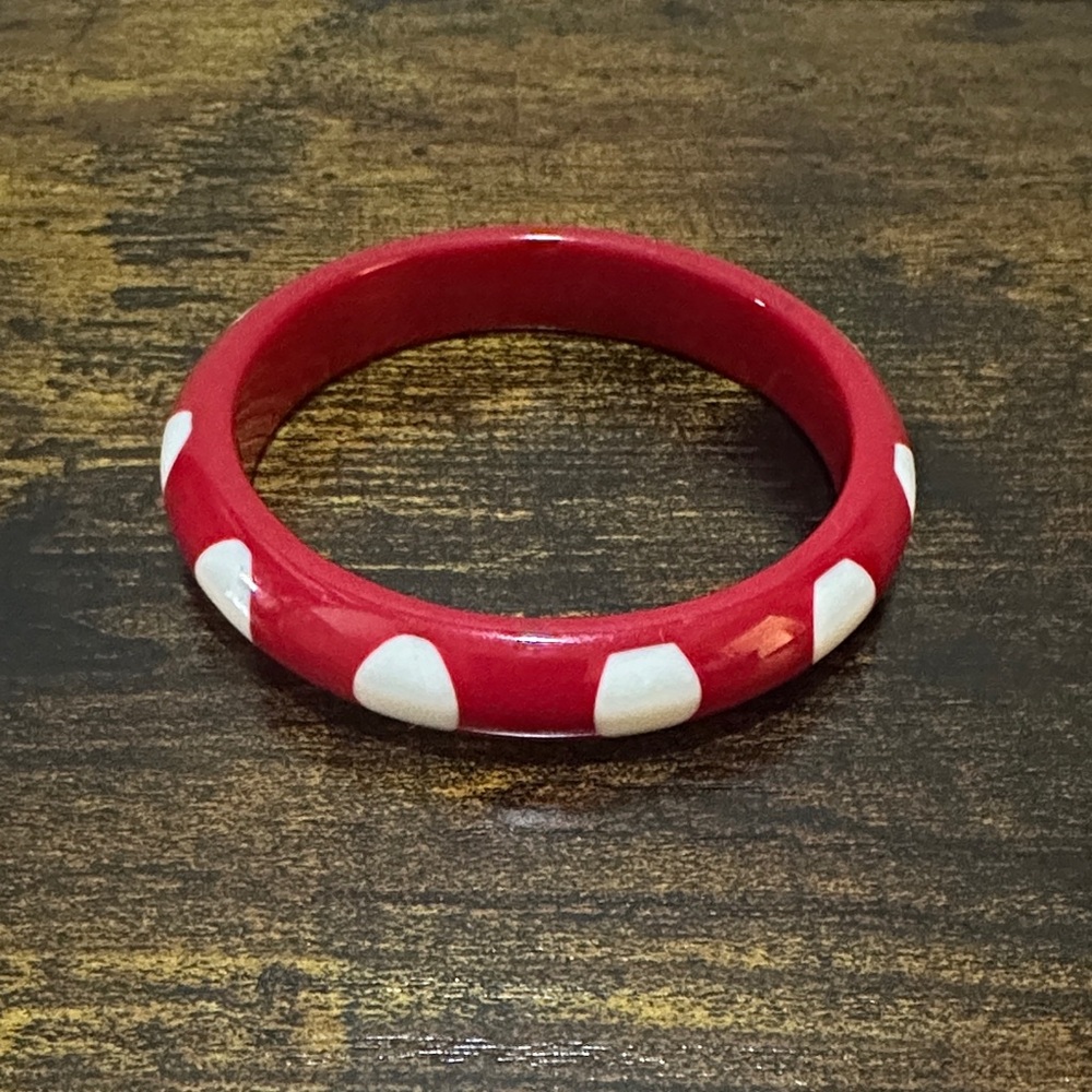 Vibrant Vintage Red Bangle with White Dots